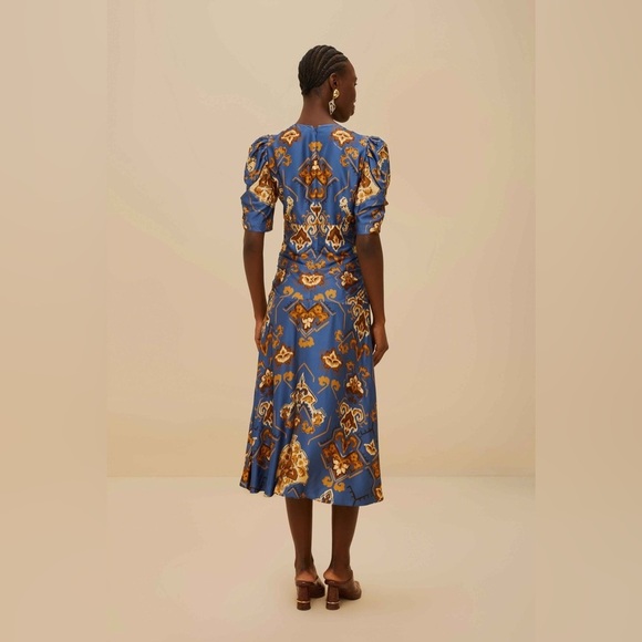 Farm Rio: Blue Ornament Floral Midi Dress - Picture 2 of 10